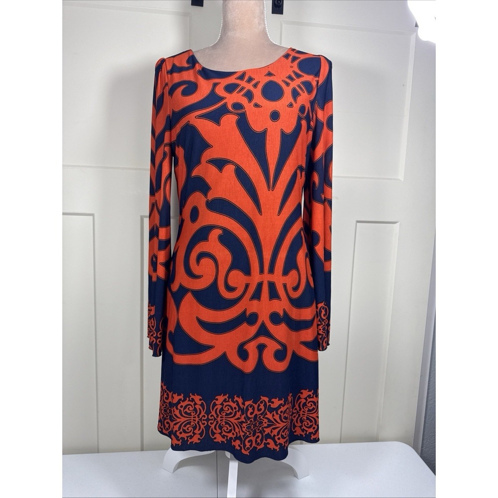 Long‎ Sleeve Mini Swing Dress M Florida Gators Blue Orange Mod Print Boho 70s